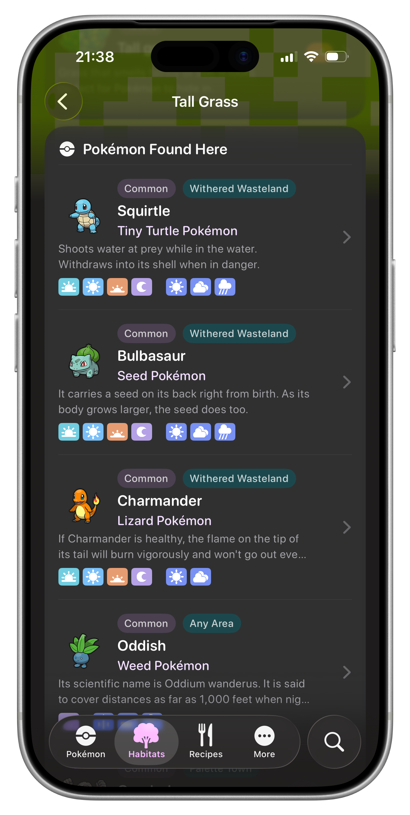 Tangrome on iPhone showing a habitat detail