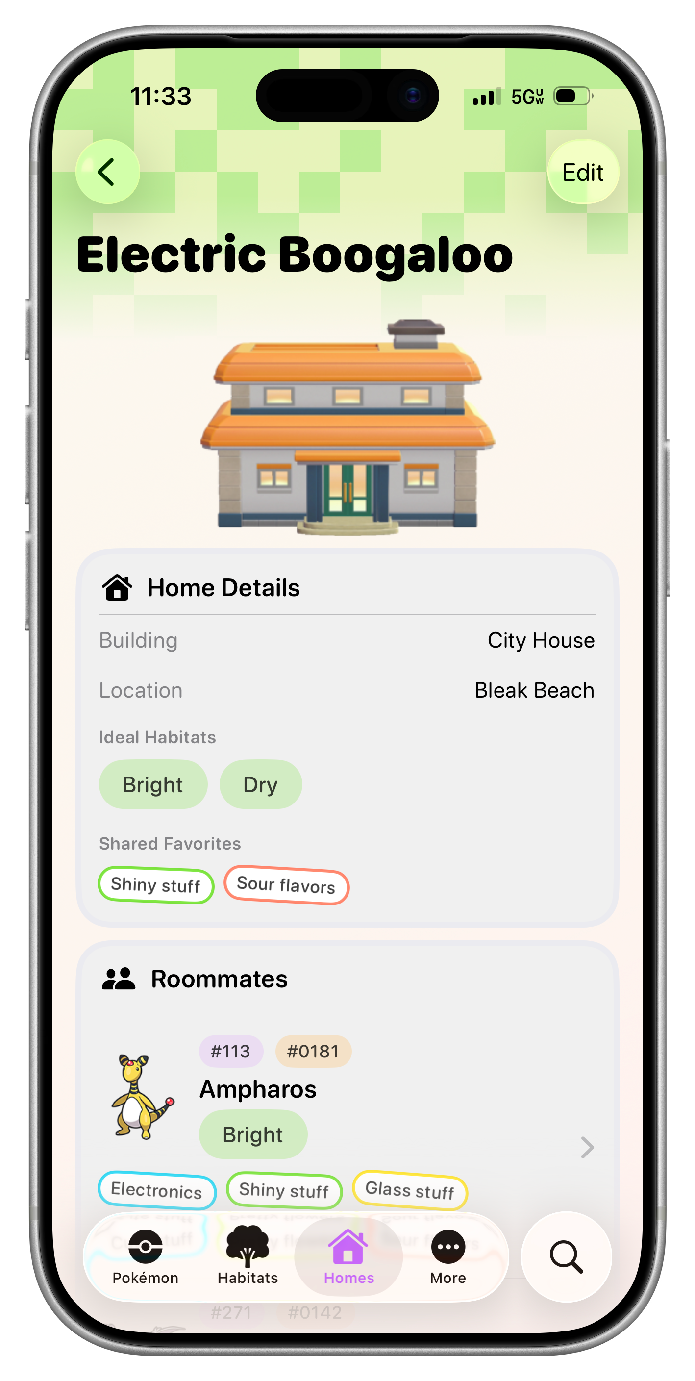 Tangrome Home detail showing a building, location, shared favorites, and roommates
