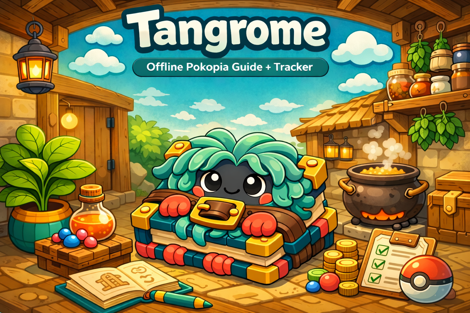 Tangrome app showing Pokémon search results with habitats and recipes